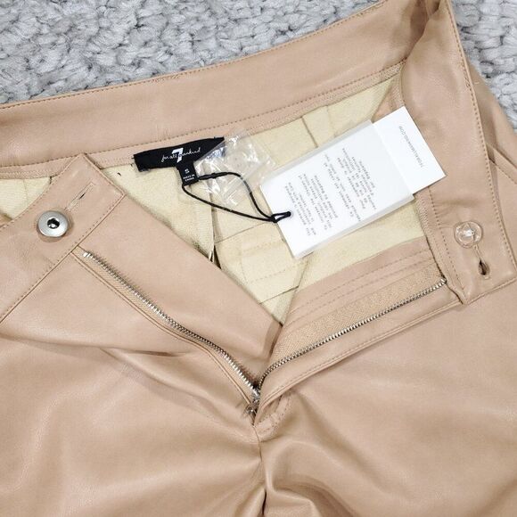 7 For All Mankind Faux Vegan Leather High Rise Straight Cargo Pants Tan Small - Picture 8 of 14